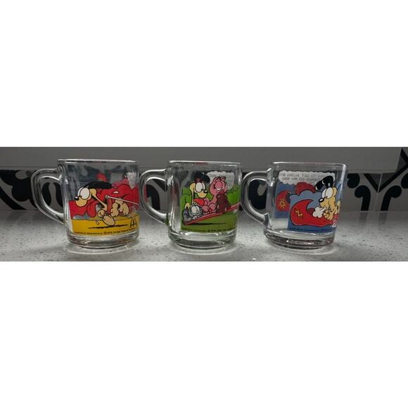 Vintage Set of 3 1978 McDonalds Garfield Odie Glass Coffee Mugs Cups Jim Davis - Picture 1 of 7